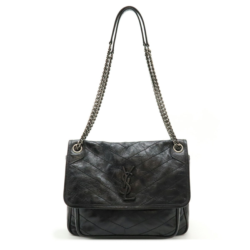 SAINT LAURENT PARIS YSL Niki Chain Shoulder Bag Leather Black